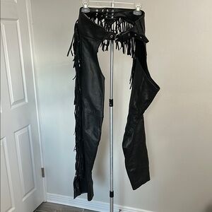 Unik Premium Black Leather Chaps with Fringe